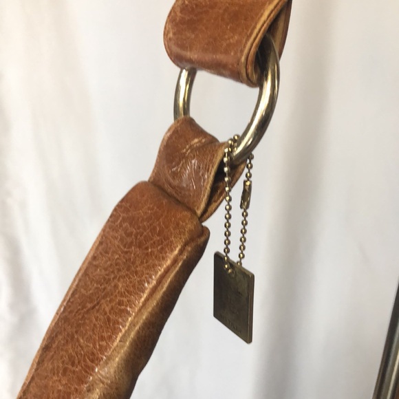 IRIS TYLER cognac brown distressed genuine leather shoulder handbag. - Picture 3 of 15